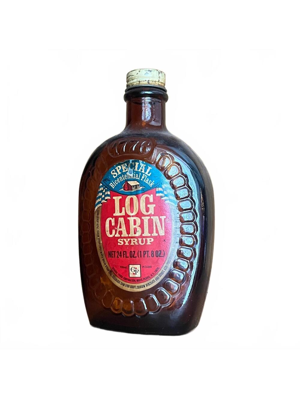 Vintage Log Cabin Syrup Special Bicentennial Flask Bottle 24oz EMPTY